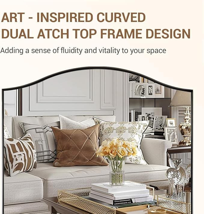 ANDY STAR Chrome Bathroom Mirror, 24"x36" Scalloped Wall Mirror in Stainless Steel Metal Frame, Unique Vanity Mirror with Modern Curved Edge Design, Ideal for Bathroom, Bedroom, Entryway