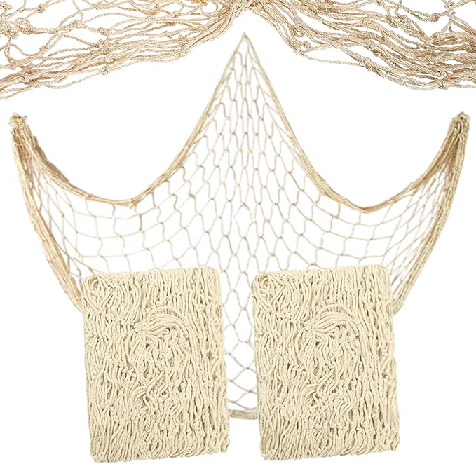 2 Pack Natural Fishing Net Décor 79 Inch Beach Theme Decor for Party Home Bedroom Wall Hanging Fish Net Decorations (Beige-No Shells)