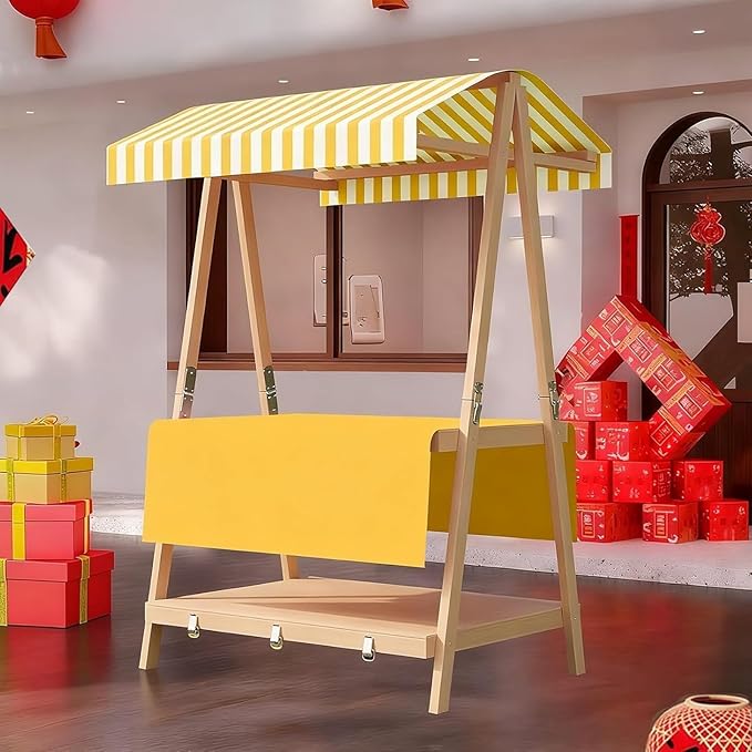 Movable Stall Display Stand, Foldable Vending Stand Kiosk Display Trolley with Canopy, Portable Food Cart, for Selling Snacks/Sweets/Toys, Multiple Colors(Yellow B,110 * 190cm)