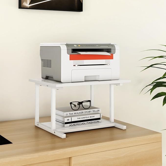 Livofloral Under Desk Printer Stand, 20.5 x 15.7 Inches Printer Table for Home Office, Printer Cart with Wheels and Storage Shelf, Rolling Industrial Printers Cart, White