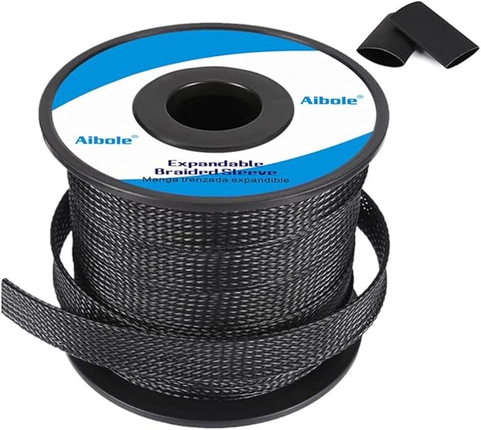 100Ft-1/8inch PET Expandable Braided Wire Sleeving,Wire Loom Cable Sleeve for TV,Computer,Home Theater,Automotive,Home Industrial,Electrical Wires,Chemical,Protect Cat from Chewing Cords,Black