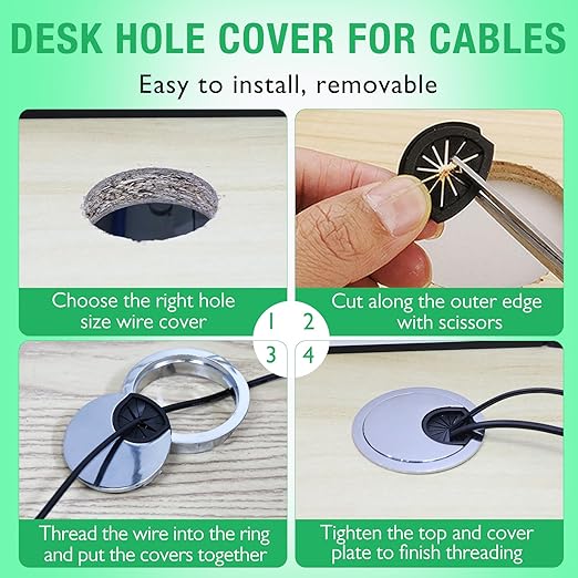 1 Pcs Desk Grommet 2-3/8" / 60 mm, Desk Cord Hole Cover, Cable Grommet Metal Zinc Alloy Materilal, Desk Hole Grommet for Home & Office Pc, Detachable Cable Cord Organizer-Brushed Silver