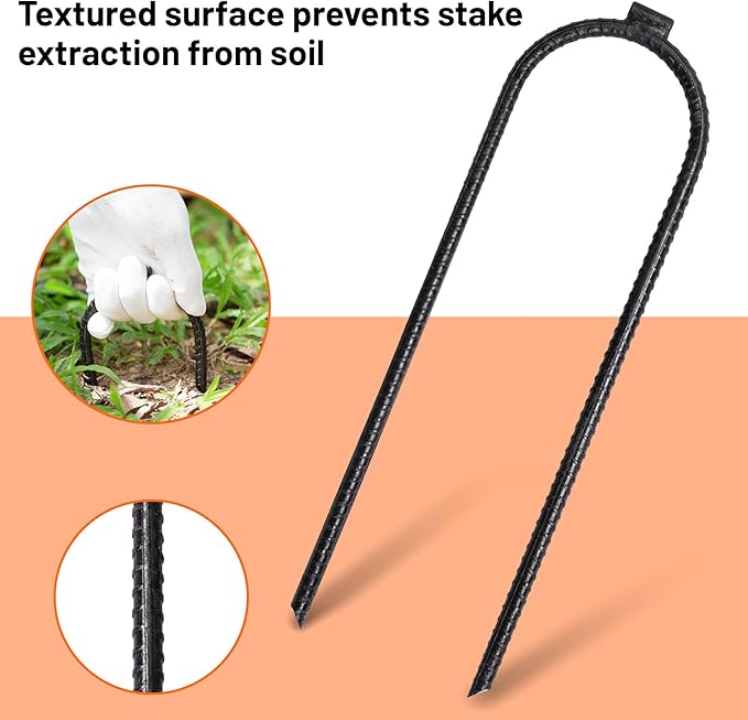 10 Pack Extra-Large Heavy Rebar Trampoline Wind Stakes with Flat Welded Head,12’’x3’’ U Shaped Stake, Ground Anchor for Securing Trampolines, Tents, Fences, Tarps, Garden Cloth, Hoses