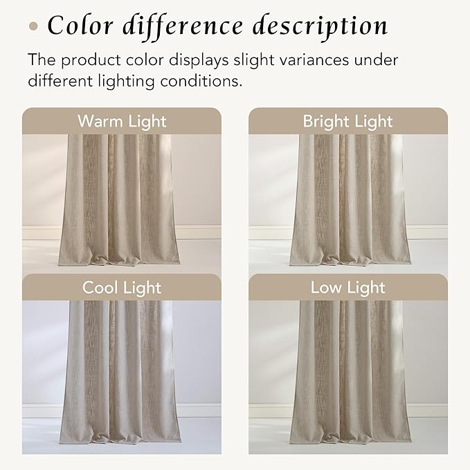 NICETOWN Taupe Thick Linen Curtains 96 Inches Long for Living Room 2 Panels Set, Back Tab/Rod Pocket with Pleat Tape Privacy Added Window Treatments for Farmhouse/Bedroom, Natural, W55 x L96