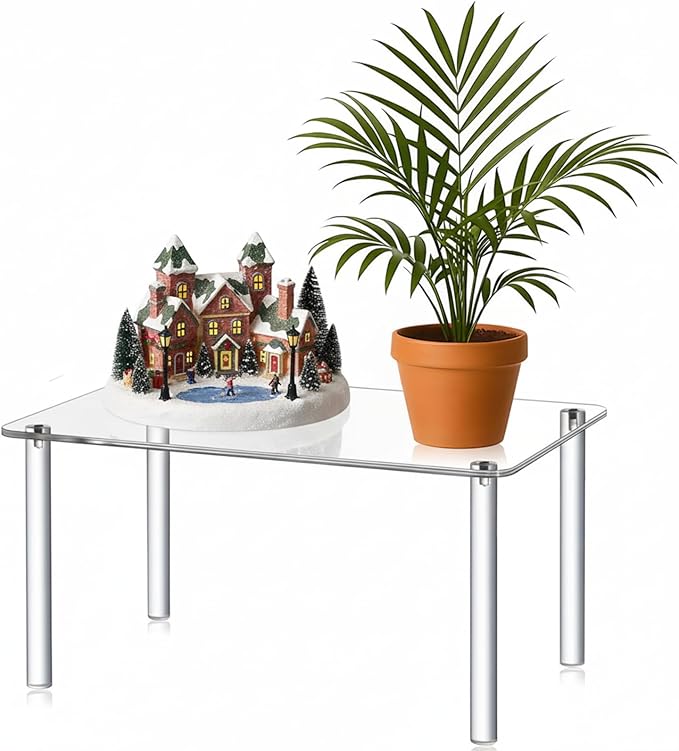 1 Pcs Extra Large 6mm Thick Acrylic Rectangular 4-leg Display Risers, Acrylic Plant Stand, Clear Shelf Riser Display Stands for Decor Collectibles Figures (16×10×8in)