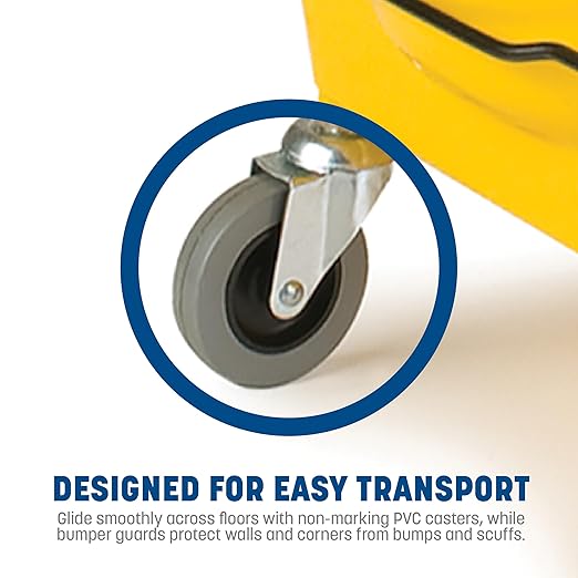 Carlisle FoodService Products 26-Quart Commercial Mop Bucket with Side-Press Wringer, Precision-Molded Polypropylene, Durable Wringer, Bucket with Non-Marking Casters, 18.5 x 16.5 x 23 Inches, Blue