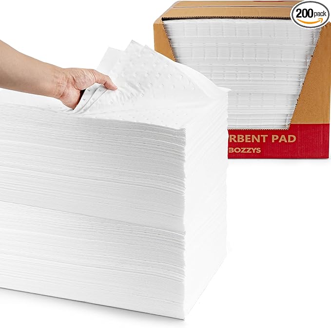 Oil Absorbent Pads | 16"x20" Oil-Only Spill Mat 200-Pack | Industrial Spill Control for Oil & Fuel(32 Gal/Box) | White Absorbing Sheets (absorbs oil-only(16"x20")-32 gal/200pack)