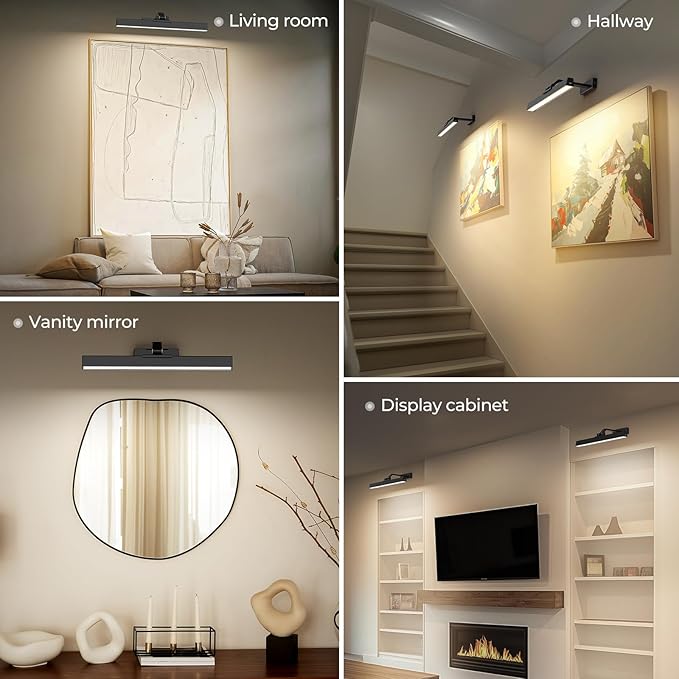 Picture Lights for Wall, Battery Operated Gallery Light 16in for Paintings CCT Dimmable Recharging Battery Wall Lamp with Remote Control for Living Room Dartboard Art Bathroom 2PCS