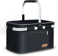 LIQING 35L Large Picnic Basket 2 Layers of Internal Pockets Leak-Proof and Insulated ，Folding with Internal Support for enhansed Stability, Wedding Gifts for Couple(Black)