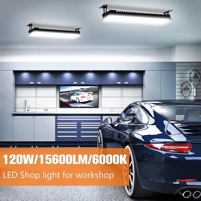 2 Pack LED Shop Lights, 15600LM 6000K Super Bright IP66 Waterproof LED Flood Light for Workshop, Garage, Shop