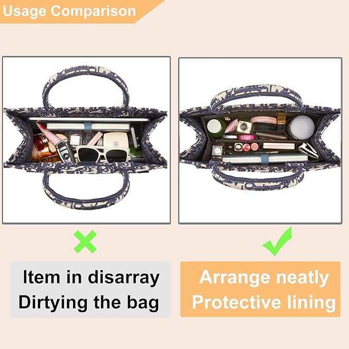 Doxo Purse Organizer Insert, Felt Bag Organizer Insert with Zipper, Tote Organizer Perfect for Lv Onthego MM & D Book Tote Medium (Black-With Cover)