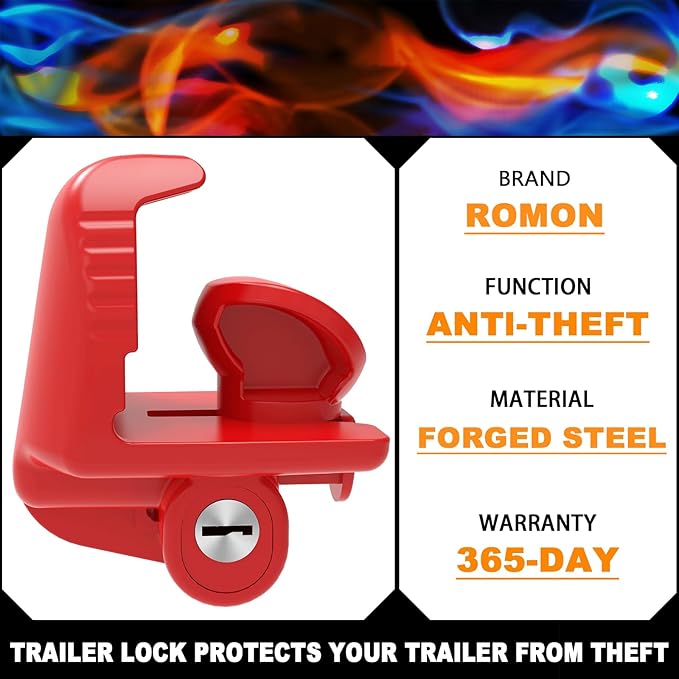 ROMON Red Trailer Hitch Locks with Keys, Universal Size Fit 1-7/8", 2", and 2-5/16" Coupler, Adjustable Heavy Duty Steel Trailer Tongue Lock for Boat, Trailers and RV, Anti-Theft Hitches, 1 Pack