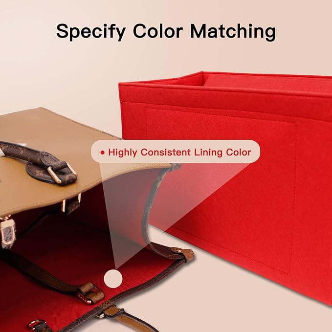 Doxo Purse Organizer Insert,Felt Bag Organizer with Zipper,Tote Organizer Insert Suitable for Lv Onthego GM & D Book Tote Bag Large and More (Red-With Cover)