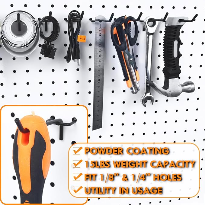 G.CORE Pegboard Hooks Accessories - 30pcs 2inch Metal Peg Board Tool Hangers, Fits 1/8 1/4 Pegs Slots, Pegboard Wall Organizer Shelving Racks, Hanging Display Storage Holders for Garage Craft Office