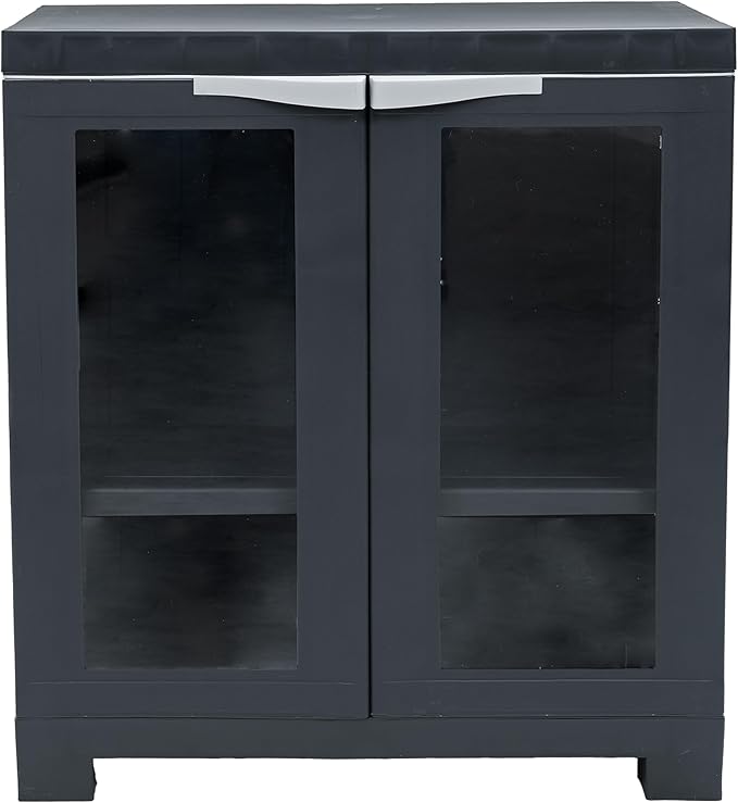 Sunnydaze Storage Cabinet with 2 Acrylic Glass Doors - Plastic Storage Cabinet - 25.5" H - Garage, Office, Home, Laundry Room
