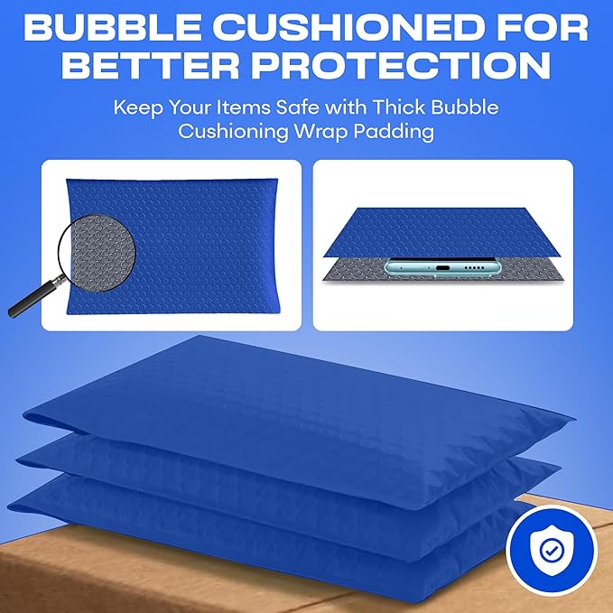 Royal Blue Extra Large Poly Bubble Mailers 14.25x20 inch #7 | Self Seal Large Padded Envelopes | Air Cushioned Bubble Mailer | Usable Size 14.25x19 Lightweight Mailing Shipping Bags| 50 Pack Bulk
