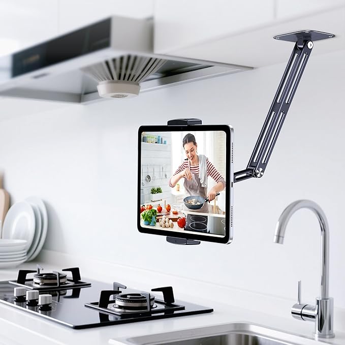 Extended Version Tablet Wall Mount Holder, 15" Aluminium Wall Mount for IPad with 360° Adjustable Rotating Base for iPad Pro Air Mini, Galaxy Tab, All 4.7-13" Phones and Tablets (Long Style)