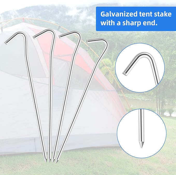 9" Tent Stakes, Heavy Duty Tarp Camping Stakes, Galvanized Metal Pegs for Outdoor Decorations, 40 PCS