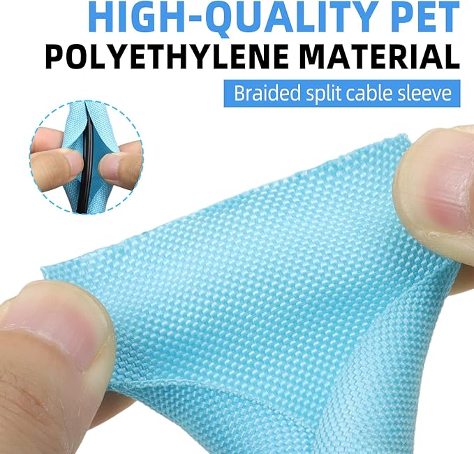 Automotive Wire Loom Tubing, Split Braided Cord Protectors from Pets No Chew, Flexible Cable Sleeve Cable Management for TV/Computer/Electric Wires (Sky Blue, 5/16"-10ft)