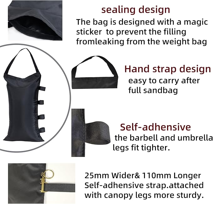 110LBS Heavy Duty Canopy Weights Sand Bags for Pop Up Canopy Tent Legs,Patio Umbrellas, Gazebos,4 Pack Black (Without Sand)