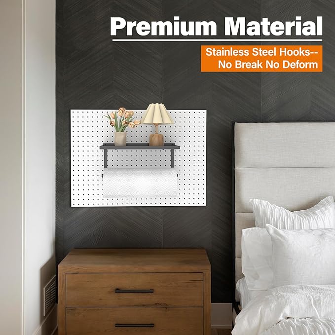 Pegboard Paper Towel Holder with Shelf, Heavy Duty Peg Board Accessory, Metal Pegboard Organizer Accessories for Garage, Workshop, Craft Room
