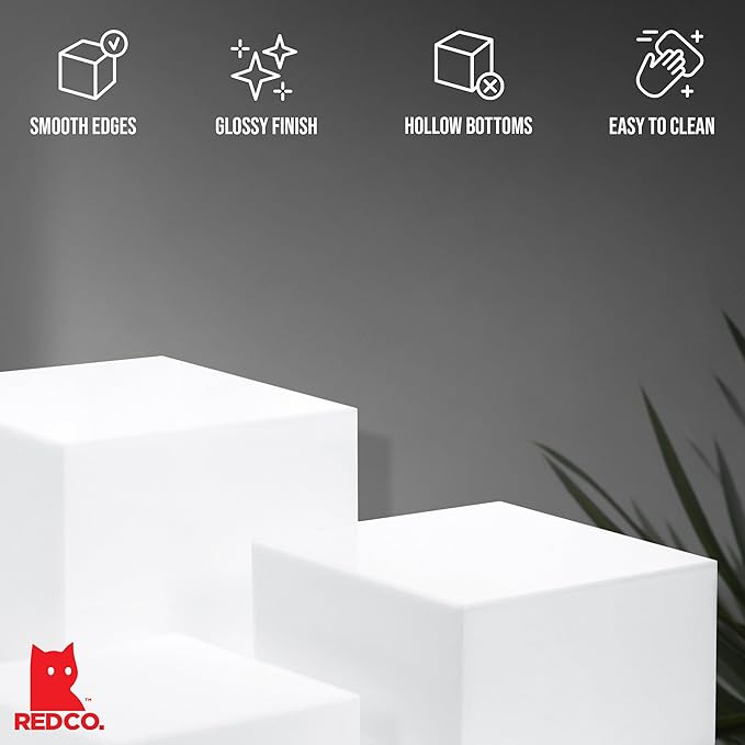 Red Co. Set of 3 Glossy White Acrylic Cube Display Nesting Riser Stands with Hollow Bottoms