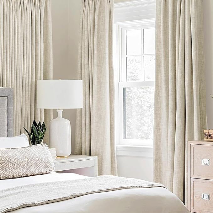 MIULEE 100% Blackout Linen Textured Curtains for Bedroom Solid Thermal Insulated Cream Grommet Room Darkening Curtains & Drapes Luxury Decor for Living Room Nursery 42 x 84 Inch (2 Panels)
