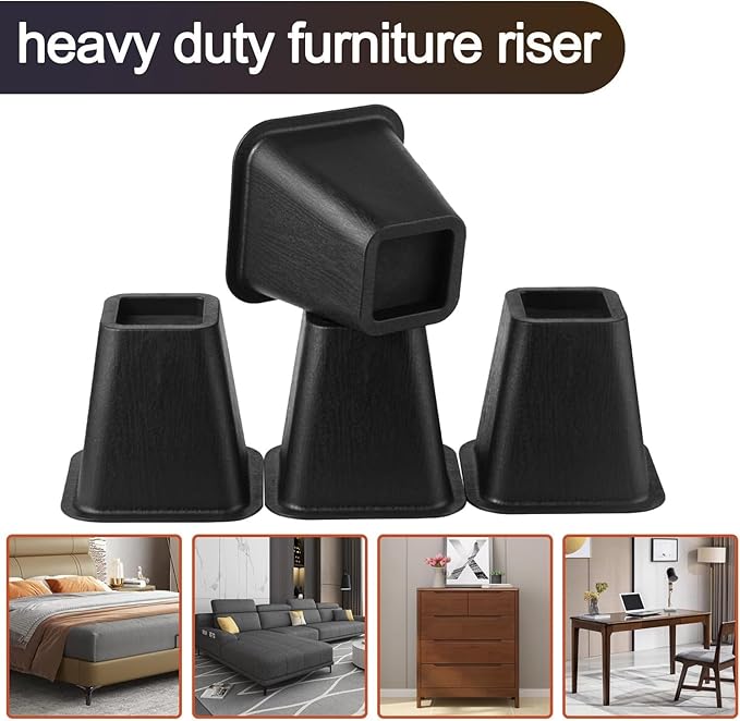 Bed Riser/Furniture Lift Bed/Bed risers/Furniture Lifter/Table risers/Frame Risers Create Under Bed Storage Heavy Duty for Furniture Height Adjustment (Black 8 Pack, 6 Inch)