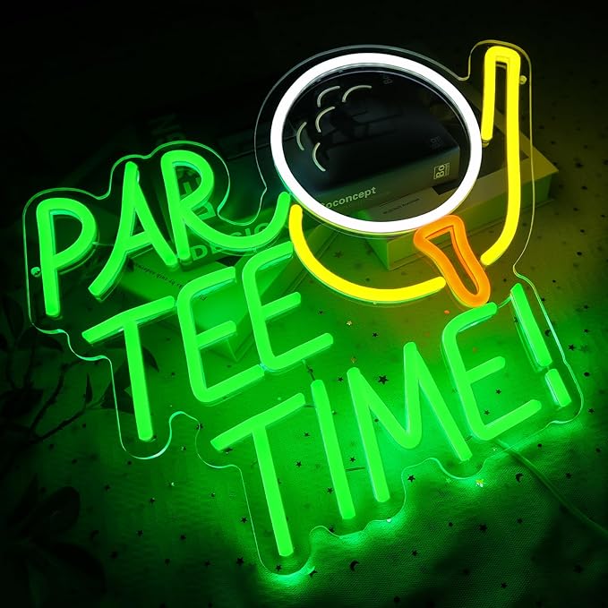 Neon Sign for Wall Decor, Par Tee Time Neon Sign, 16.14" x 12.8" Golfing LED Sign USB Dimmable Golf Ball Neon Lights for Room, Party, Club, Office, Man Cave, Window, Wall Decor