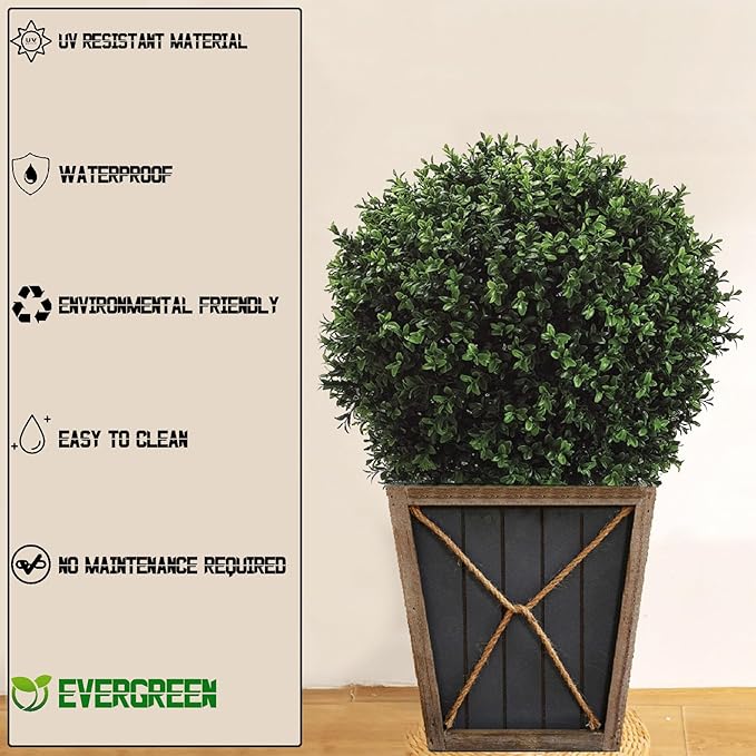 26" T x 17.5" D Artificial Boxwood Trees Set of 2 UV-Resistant Real-Touch Artificial Topiary for Front Porch and Home Décor