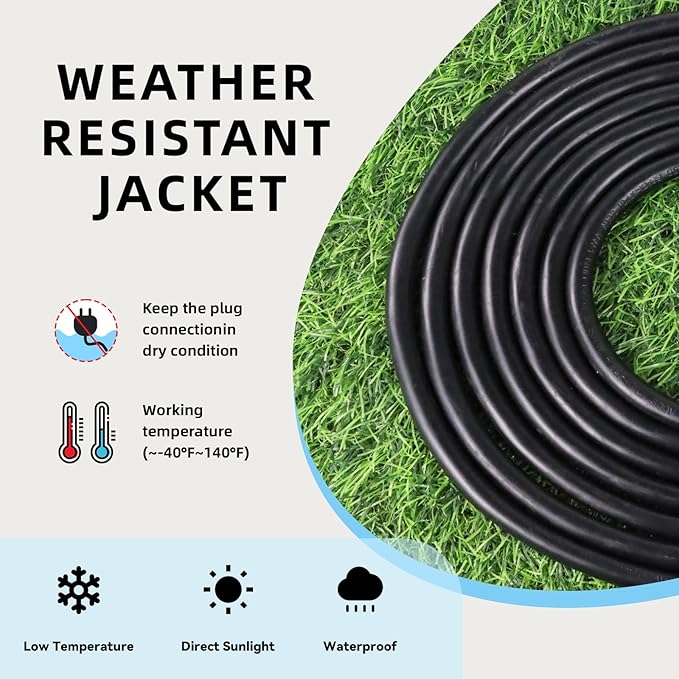 EP 50 Ft Outdoor Extension Cord - 12/3 SJTW Heavy Duty Black Extension Cable with 3 Prong Grounded Plug - Power Cord for Lawn, Garden, Appliances