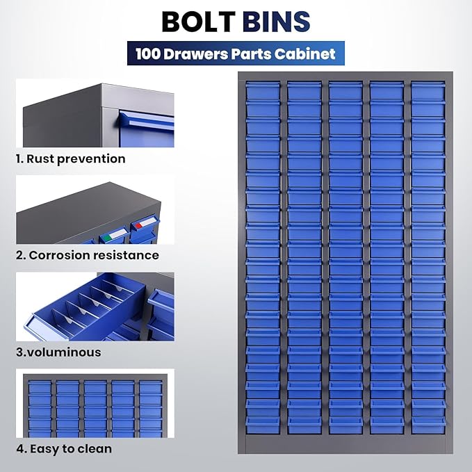 75 Drawers Parts Cabinet for Nuts, Bolts, Screws, Nut and Bolt Organizer with ABS Material Drawer, Bolt Bin Tool Storage Cabinet in Workshop, Garage, Office (100 Drawers)