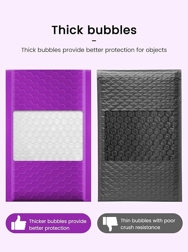 GSSSUSA Bubble Mailers 4x8 Inch 50 Pack Padded Envelopes Usable Size 4x7 Inch Shipping Envelopes Self Seal Small Packaging Shipping Bags for Mailing Jewelry, Small Business, Purple