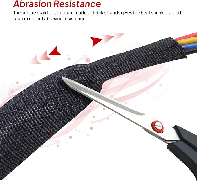 2 to 1 Heat Shrink Braided Sleeving 3/4" - 24 feet Pliable Shrinkable Fabric Sleeve for Protection Cable/Wire/Irregular Shape Hose
