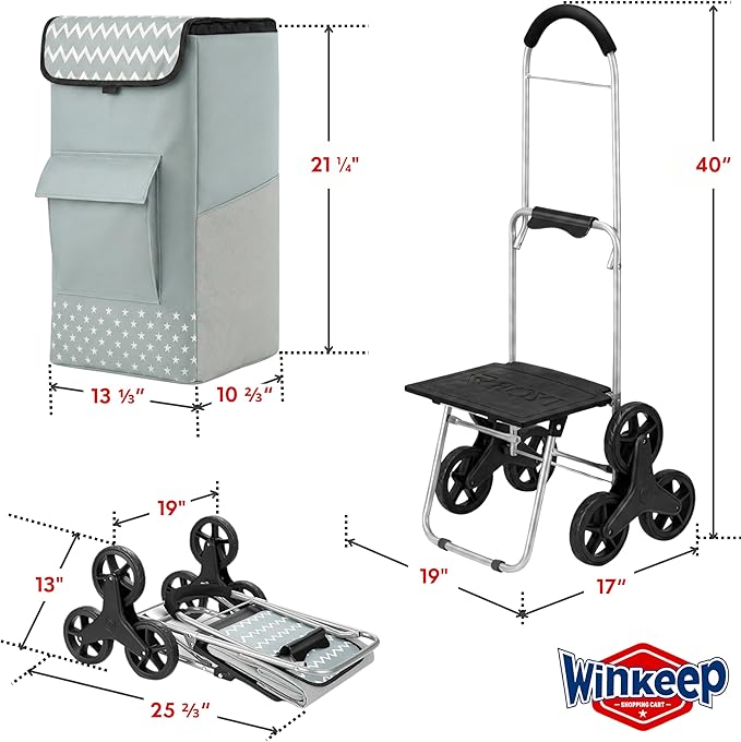 Shopping Cart, Super Loading Stair Climber 220 lbs Capacity, Grocery Foldable Trolley with Extra Large Shopping Bag Laundry Utility Cart with Adjustable Bungee Cord (Gray)