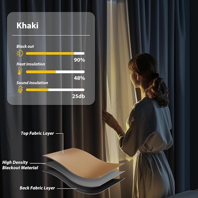 Room Divider Blackout Curtains Flexible Sliding Tracks Sets Ceiling Mounted Rod Window Curtain Privacy Separation for Bedroom Living Rooms,1 Panel Khaki Drape and Black Track Set-W180xH108 in