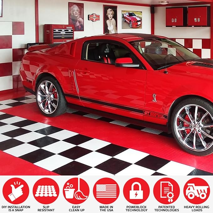 RaceDeck Diamond Plate Design, Durable Interlocking Modular Garage Flooring Tile (48 Pack), Alloy