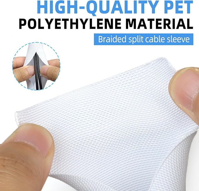Automotive Wire Loom Tubing, Split Braided Cord Protectors from Pets No Chew, Flexible Cable Sleeve Cable Management for TV/Computer/Electric Wires (White, 1"-25ft)