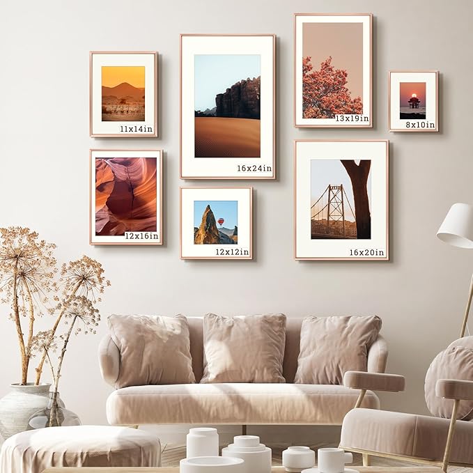 Frametory, 12x12 Metal Picture Frame with Mat for 8x8 Picture & Real Glass, Aluminum Photo Frame Collection (Rose Gold, 2 Pack)