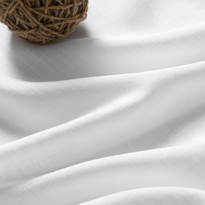 Nanspring White Semi Sheer Linen Curtains for Living Room 2 Panels Set Back Tab Rod Pocket Drapes Modern Farmhouse Coastal Decor Linen Textured Gauze Curtains for Dining Room Office Kitchen 52x76