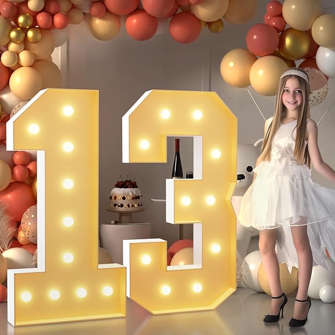 Imprsv 4FT Light Up Numbers, Marquee 13th Birthday Decorations for Girls Boys, Large Light Up 13th Birthday Women Foam Board Anniversary Party Decorations Arch Kit (DIY)