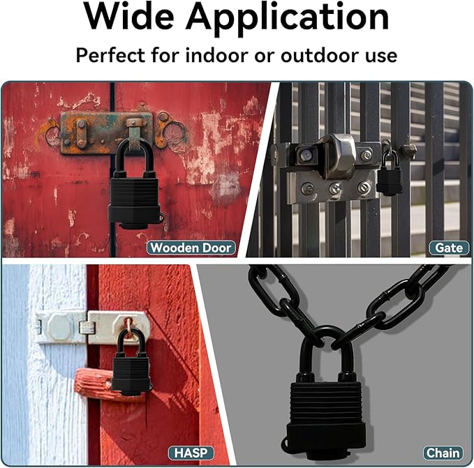 Heavy Duty Weather-Resistant Padlock with Chain, Anti-Theft Advanced Hardened Security Chain Lock for Fences, Backyard Gates, Motorcycles, Bicycles, Outdoor Furniture (Lock+Chain)