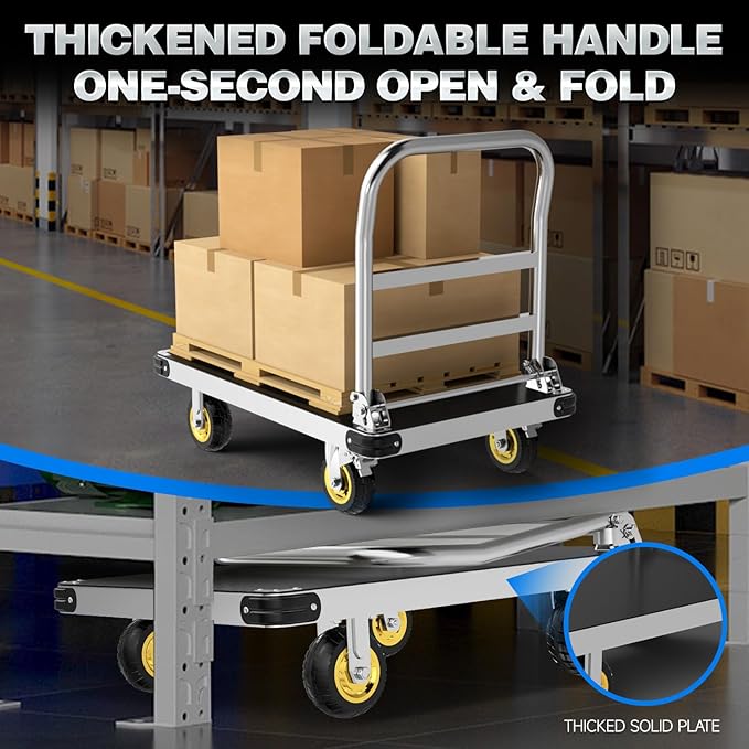 Extra Large Platform Truck Cart, 44 x 28 Heavy Duty Push Cart Dolly 2500 LBS Capacity, Flat Cart with Non-Slip Mat and 6" Swivel Brake Wheels