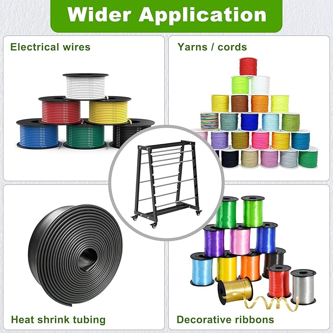 SELEWARE Heavy-Duty 8-Rod Wire Spool Rack – 400lb Capacity Cable Caddy & Dispenser with Locking Wheels, Adjustable Spool Rods for Electrical, Industrial & Retail Use