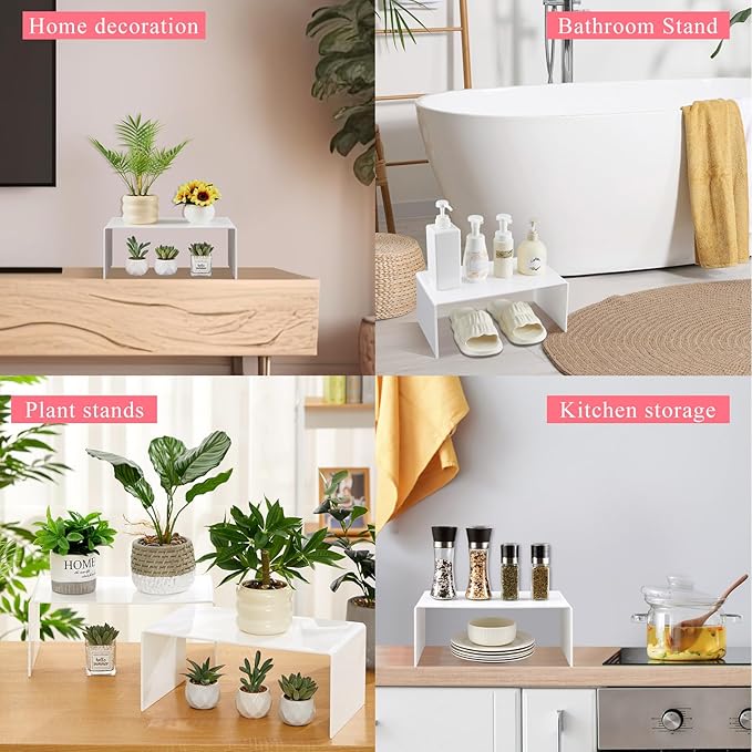 2 Pcs 14 Inch Large Acrylic Risers Display Stands 5 mm Thick Acrylic Shelf Riser Showcase for Collectibles Jewelry Cupcakes Food Figures Perfume Cabinet (White)