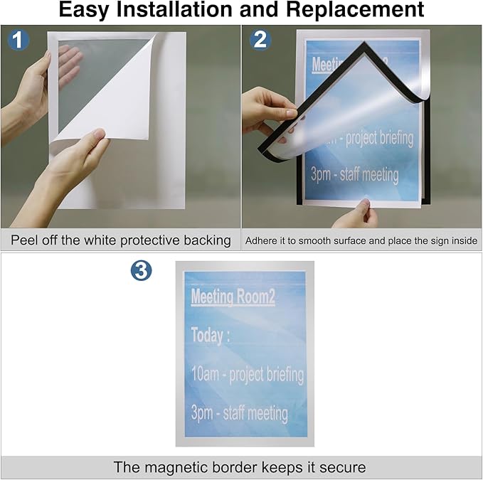 Window Sign Holder 8.5x11'' - Plastic Picture Frames - Double Sided and Adhesive for Wall/Door/Refrigerator/Cupboard Display Frame,Silver,Pack of 2