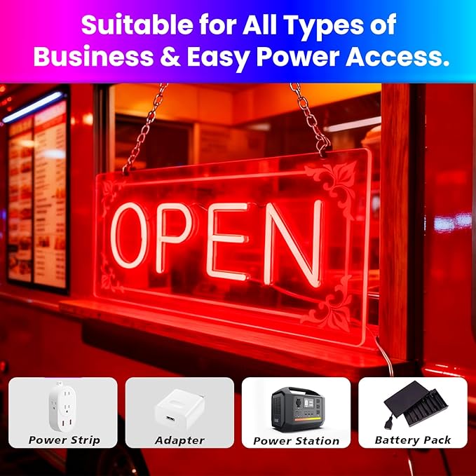 Open Signs for Business, LED Neon Open Sign Lighted Open Lights for Business Window Door Wall Hanging Coffee Snack Bar Restaurant Barbershop Retails Store Shop, USB Power & Dimmab