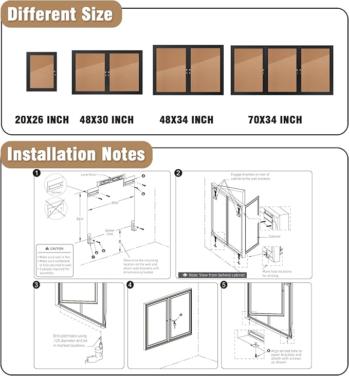 Mifuro 48"x30" Enclosed Bulletin Board, Outdoor Lockable Weather-Resistant Aluminum Cork Noticeboard for School & Office,Black Frame w/Cork