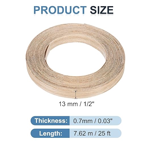 PATIKIL Red Oak Edge Banding, 1/2 Inch x 25 ft Wood Veneer Tape Pre-glued Flexible Plywood Edge Banding with Hot Melt Adhesive for Furniture Restoration