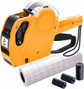 KPX Pricing Tag Gun, 8 Digits, 5150 White Labels, Yellow (Rectangular, Paper, 21*12 mm), One Touch Open System, Incl 3 Inker Rollers